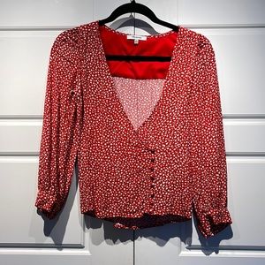 Madewell Red Floral Wrap Blouse